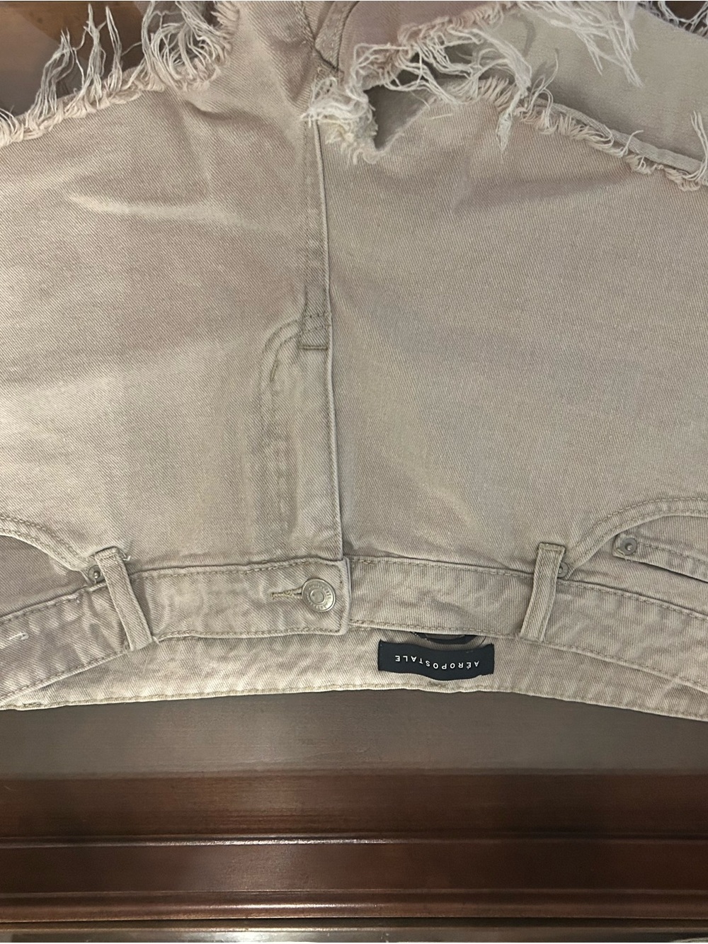 Aeropostale Women's Cropped Distressed low rise shorts in Light Taupe
